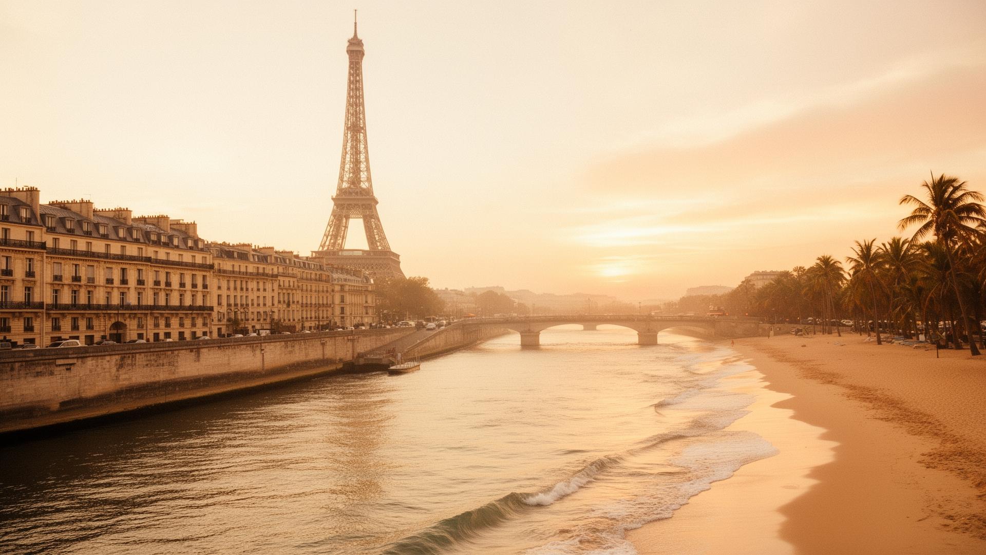 Woman arriving in a European city at golden hour